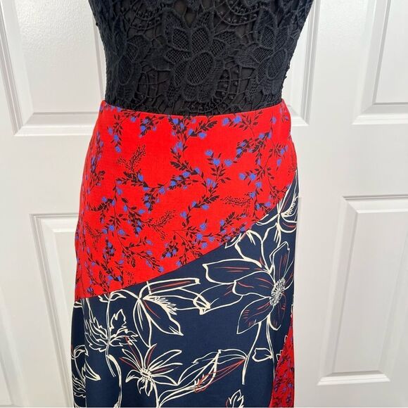 Sz 14 Eloquii Red & Blue Floral Color-Block MIDI Skirt NWOT $104 MSRP - Picture 4 of 10